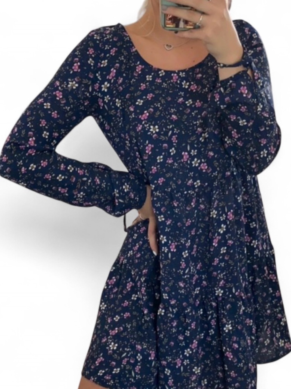 Wild Fable Navy Floral Long-Sleeve Babydoll Dress